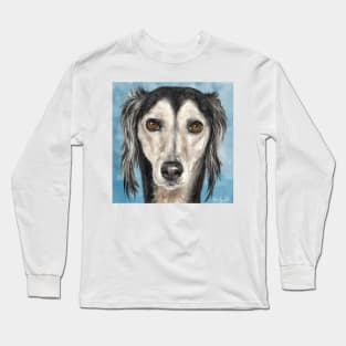 Painting of a Saluki Dog on Blue Background Long Sleeve T-Shirt